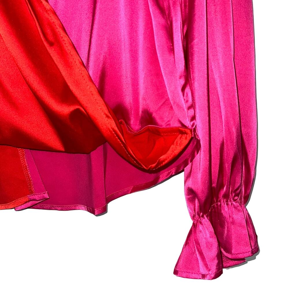 She + Sky Red Pink Split Satin Surplice Top Size Medium - Picture 3 of 11
